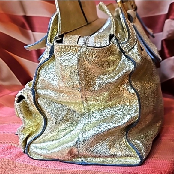 NWT CHLOÉ Elvire Cinkled Gold Leaf Leather Handbag - Picture 7 of 14